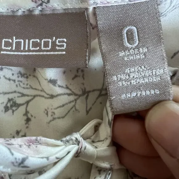 Chicos Shirt Womens Small White Floral Branch‎ Print Henley Long Sleeve Blouse 0 - Picture 8 of 12